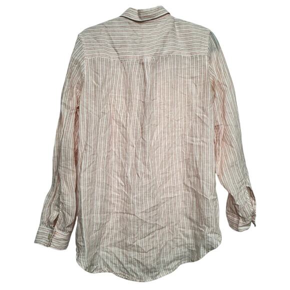 GAP Linen Button Down Shirt Small Boyfriend Fit Pink White Stripe 100% Linen - Picture 4 of 4
